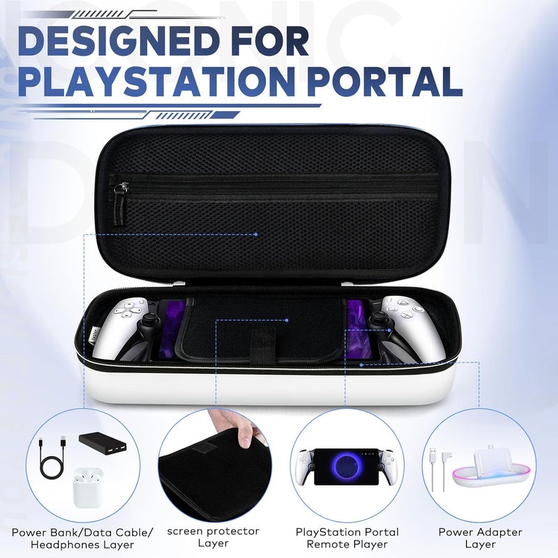 ivoler حقيبة حمل لجهاز بلاي ستيشن بورتال للتحكم عن بعد لجهاز PS 5 تحتوي على ملحقات، حقيبة صلبة محمولة مضادة للسقوط مع جيب شبكي لحفظ الحماية، مناسبة للسفر. - Image 3